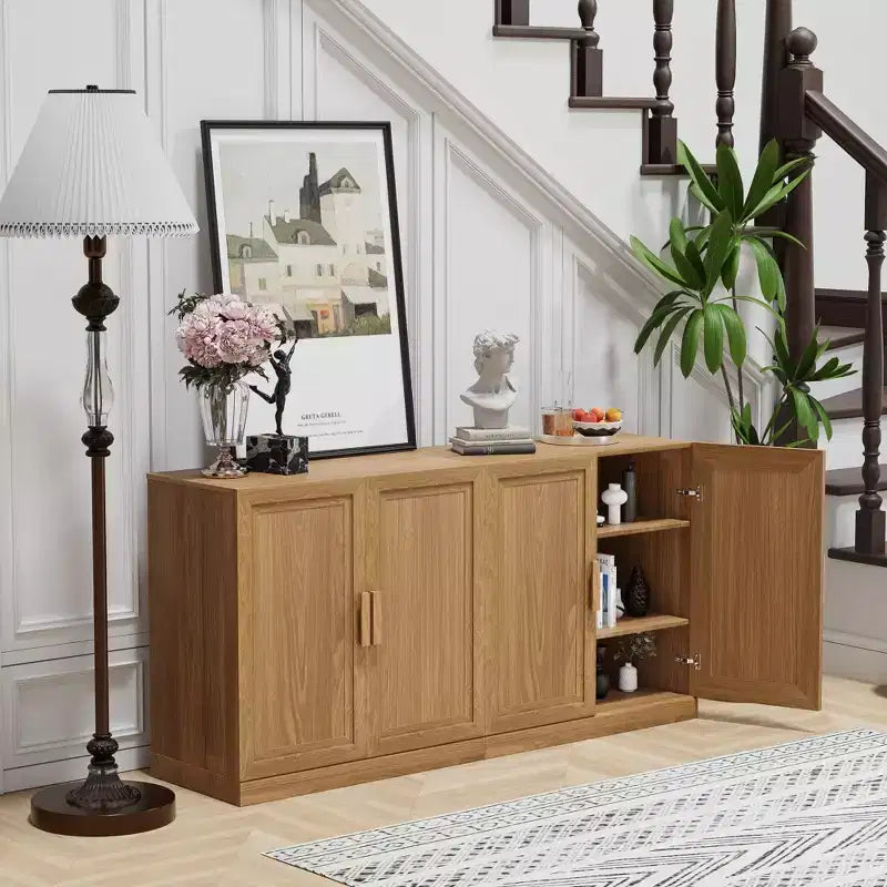 2-Piece Modern Minimalist Wood Grain Edge Cabinet, Multifunctional Storage with 3-Layer Shelves