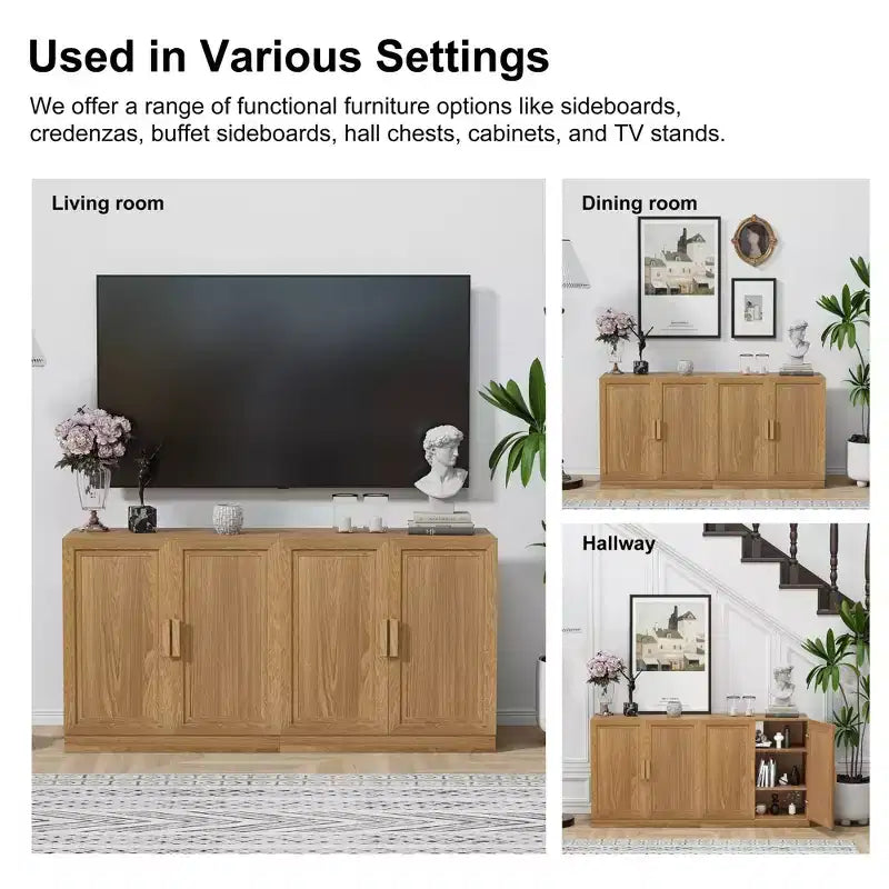 2-Piece Modern Minimalist Wood Grain Edge Cabinet, Multifunctional Storage with 3-Layer Shelves