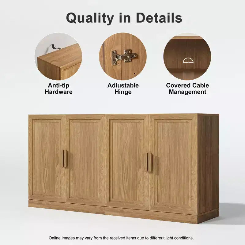 2-Piece Modern Minimalist Wood Grain Edge Cabinet, Multifunctional Storage with 3-Layer Shelves