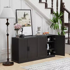 2-Piece Modern Minimalist Wood Grain Edge Cabinet, Multifunctional Storage with 3-Layer Shelves