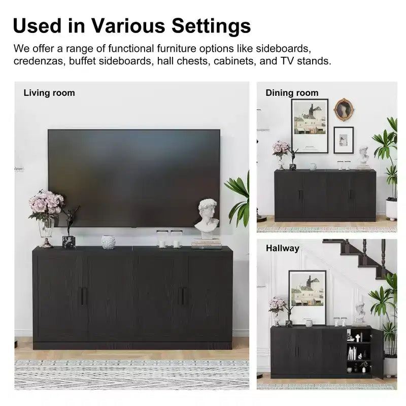 2-Piece Modern Minimalist Wood Grain Edge Cabinet, Multifunctional Storage with 3-Layer Shelves