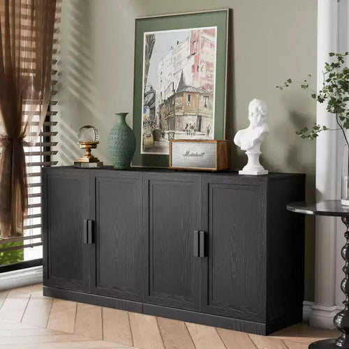 2-Piece Modern Minimalist Wood Grain Edge Cabinet, Multifunctional Storage with 3-Layer Shelves