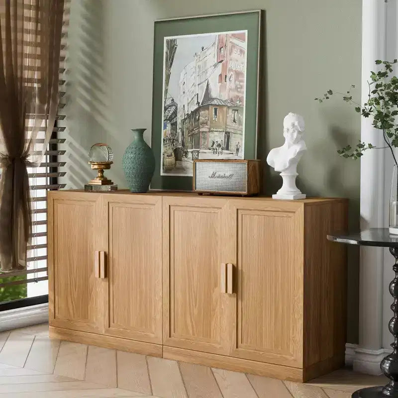 2-Piece Modern Minimalist Wood Grain Edge Cabinet, Multifunctional Storage with 3-Layer Shelves