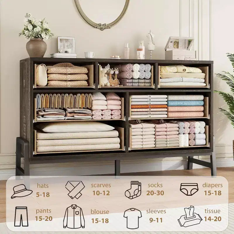 52 Wide Dresser, 7 Dresser for Bedroom, Wooden Closet Storage Chest, for Living Room, Bedroom, Entryway