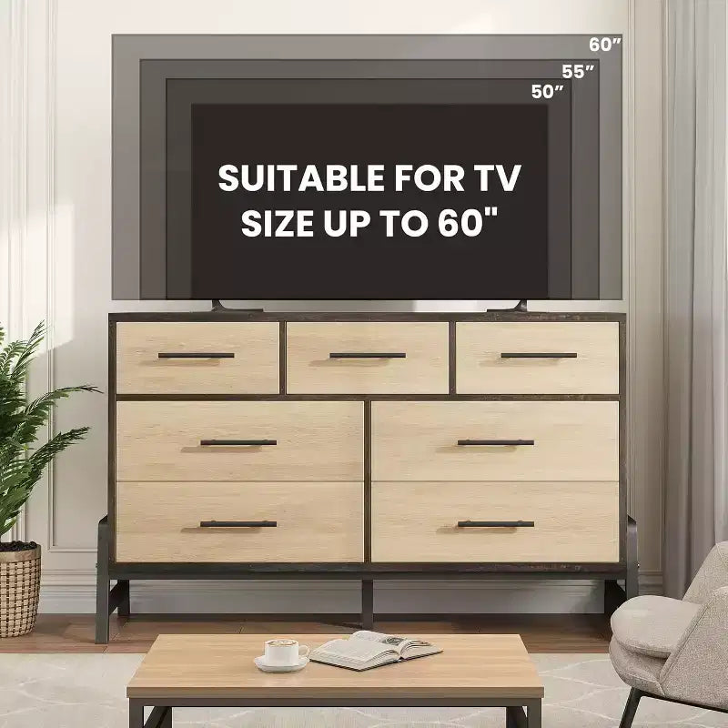 52 Wide Dresser, 7 Dresser for Bedroom, Wooden Closet Storage Chest, for Living Room, Bedroom, Entryway