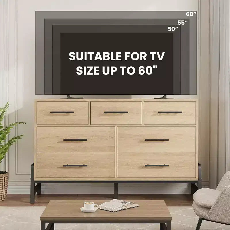 52 Wide Dresser, 7 Dresser for Bedroom, Wooden Closet Storage Chest, for Living Room, Bedroom, Entryway