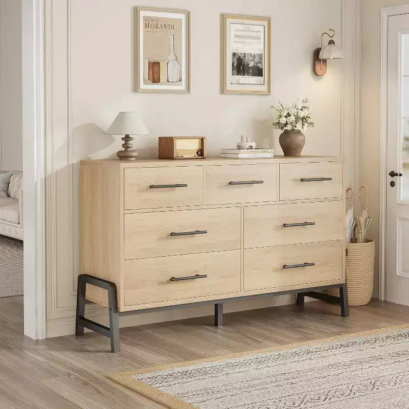 52 Wide Dresser, 7 Dresser for Bedroom, Wooden Closet Storage Chest, for Living Room, Bedroom, Entryway