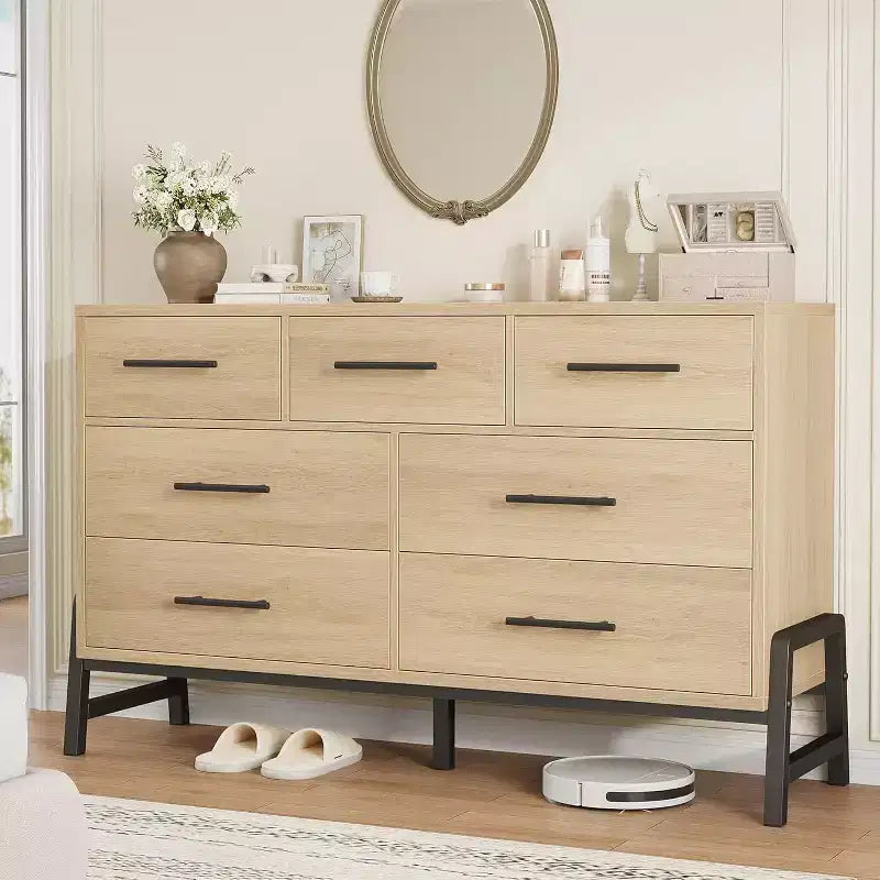 52 Wide Dresser, 7 Dresser for Bedroom, Wooden Closet Storage Chest, for Living Room, Bedroom, Entryway