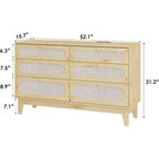 1-Box Assembly Rattan 6-Drawer Dresser with Power Outlets & USB Ports, Wood Storage Cabinet for Bedroom