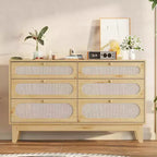 1-Box Assembly Rattan 6-Drawer Dresser with Power Outlets & USB Ports, Wood Storage Cabinet for Bedroom