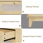 1-Box Assembly Rattan 6-Drawer Dresser with Power Outlets & USB Ports, Wood Storage Cabinet for Bedroom