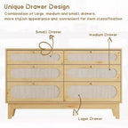 1-Box Assembly Rattan 6-Drawer Dresser with Power Outlets & USB Ports, Wood Storage Cabinet for Bedroom