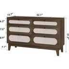1-Box Assembly Rattan 6-Drawer Dresser with Power Outlets & USB Ports, Wood Storage Cabinet for Bedroom