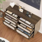 1-Box Assembly Rattan 6-Drawer Dresser with Power Outlets & USB Ports, Wood Storage Cabinet for Bedroom