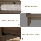 1-Box Assembly Rattan 6-Drawer Dresser with Power Outlets & USB Ports, Wood Storage Cabinet for Bedroom