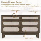 1-Box Assembly Rattan 6-Drawer Dresser with Power Outlets & USB Ports, Wood Storage Cabinet for Bedroom
