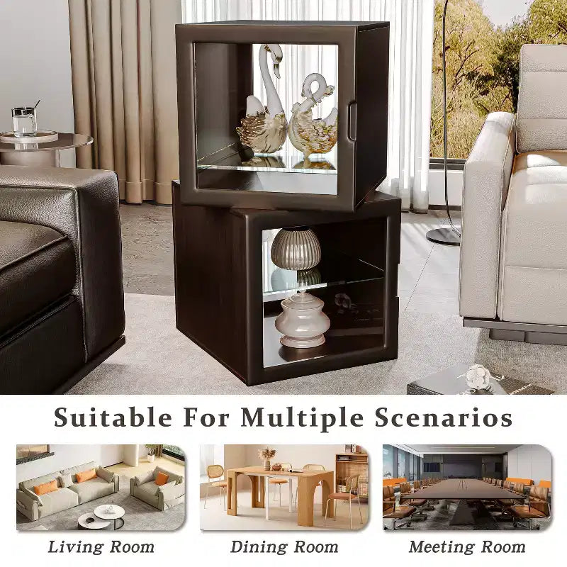Dual-Sided Glass Display Cabinet, Curio Cabinet for Collectibles, Glass Decor Case with Adjustable Shelves for Showcase Living Room