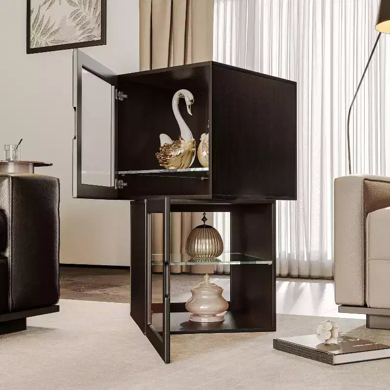Dual-Sided Glass Display Cabinet, Curio Cabinet for Collectibles, Glass Decor Case with Adjustable Shelves for Showcase Living Room