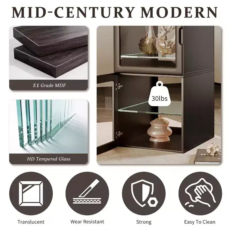 Dual-Sided Glass Display Cabinet, Curio Cabinet for Collectibles, Glass Decor Case with Adjustable Shelves for Showcase Living Room