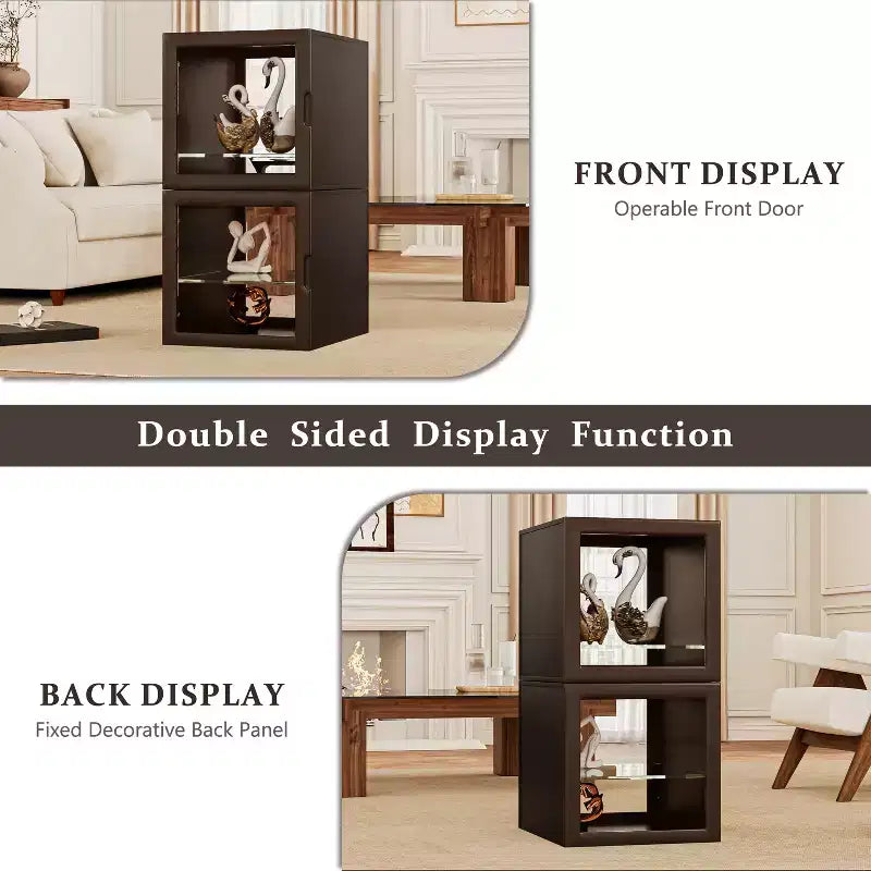 Dual-Sided Glass Display Cabinet, Curio Cabinet for Collectibles, Glass Decor Case with Adjustable Shelves for Showcase Living Room