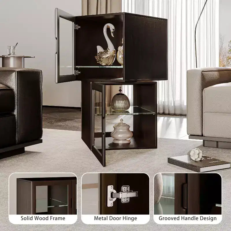Dual-Sided Glass Display Cabinet, Curio Cabinet for Collectibles, Glass Decor Case with Adjustable Shelves for Showcase Living Room