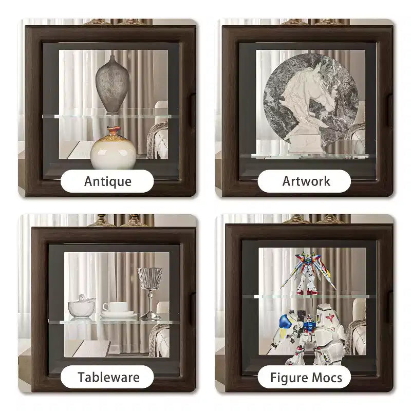 Dual-Sided Glass Display Cabinet, Curio Cabinet for Collectibles, Glass Decor Case with Adjustable Shelves for Showcase Living Room