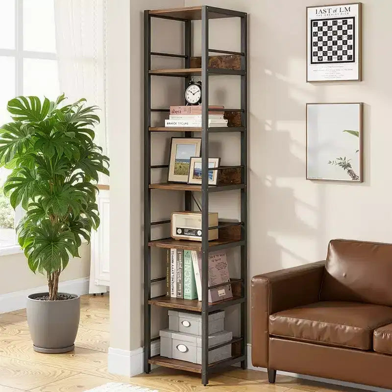 74.8H 6-Tier Corner Bookshelf, 13.4 Compact Space-Saving Storage Rack for Home