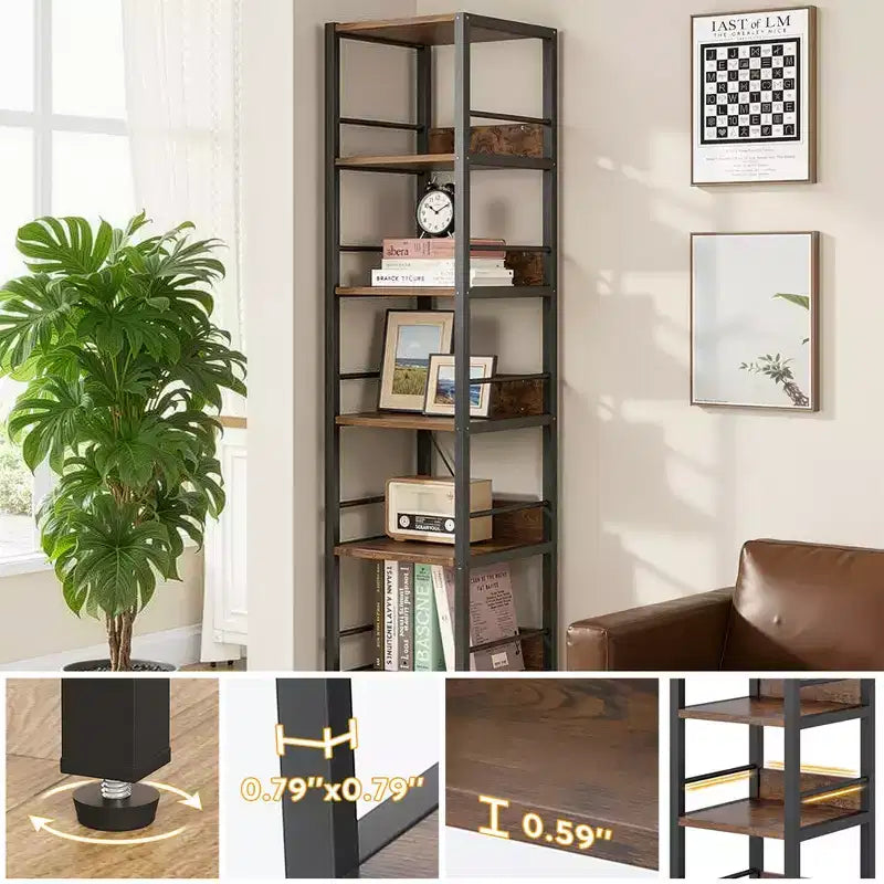74.8H 6-Tier Corner Bookshelf, 13.4 Compact Space-Saving Storage Rack for Home