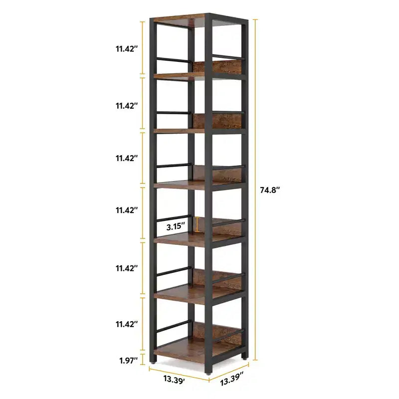 74.8H 6-Tier Corner Bookshelf, 13.4 Compact Space-Saving Storage Rack for Home
