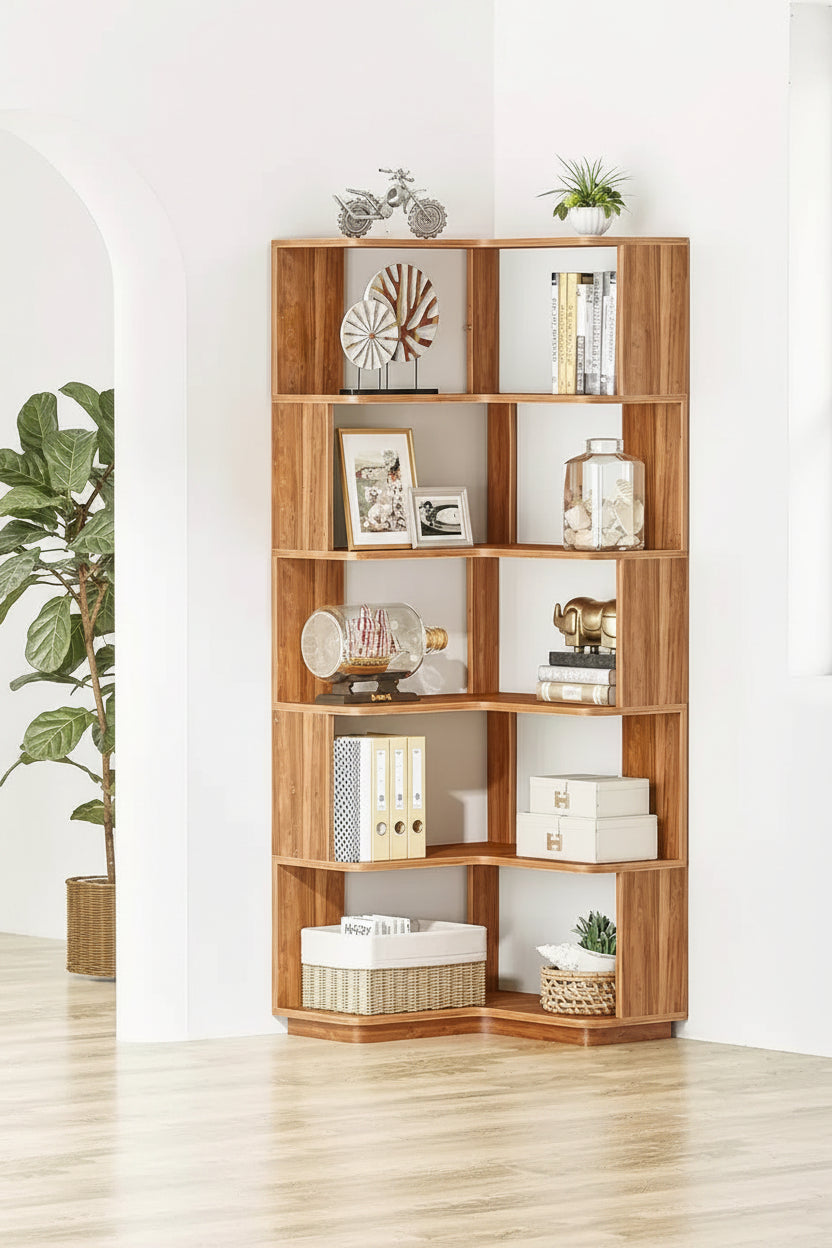 Space-Saving L-Shaped Corner Shelving Unit, Multifunctional Storage Shelf for Bedroom Office