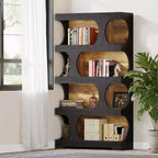 4-Tier S-Shaped Tall Bookcase Modern Black & Brown Two-Tone Classic Design