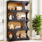 4-Tier S-Shaped Tall Bookcase Modern Black & Brown Two-Tone Classic Design