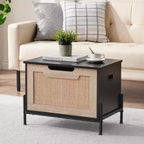 1PC Rattan Storage Ottoman - with 2 Safety Hinges & 15mm Thickened Panel - Flip-Top Entryway Bench, Black Oak