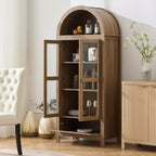 71 Tall Arched Pantry Cabinet with Glass Door, Drawer & Anti-Tip Kit Versatile Storage Cupboard for Kitchen or Dining Room