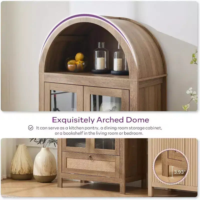 71 Tall Arched Pantry Cabinet with Glass Door, Drawer & Anti-Tip Kit Versatile Storage Cupboard for Kitchen or Dining Room