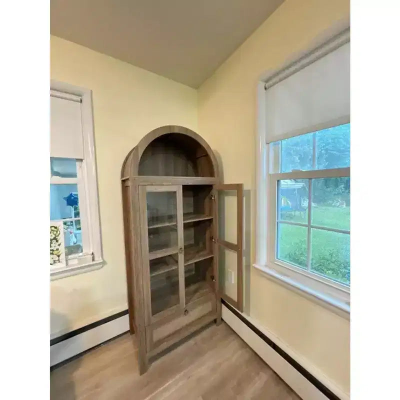 71 Tall Arched Pantry Cabinet with Glass Door, Drawer & Anti-Tip Kit Versatile Storage Cupboard for Kitchen or Dining Room