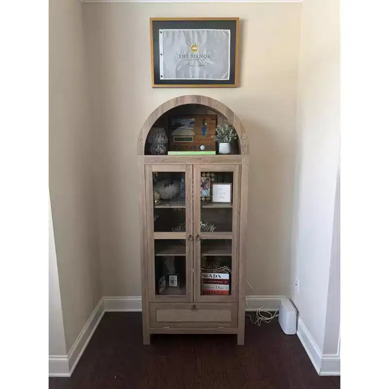 71 Tall Arched Pantry Cabinet with Glass Door, Drawer & Anti-Tip Kit Versatile Storage Cupboard for Kitchen or Dining Room