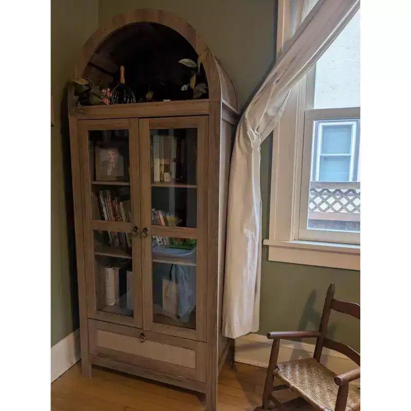71 Tall Arched Pantry Cabinet with Glass Door, Drawer & Anti-Tip Kit Versatile Storage Cupboard for Kitchen or Dining Room
