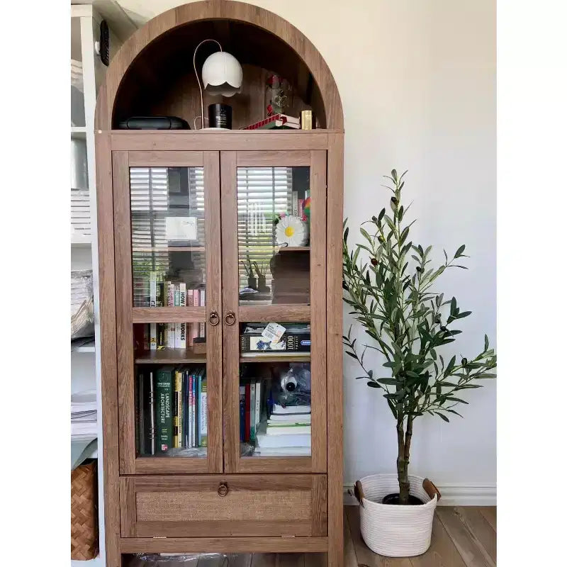 71 Tall Arched Pantry Cabinet with Glass Door, Drawer & Anti-Tip Kit Versatile Storage Cupboard for Kitchen or Dining Room