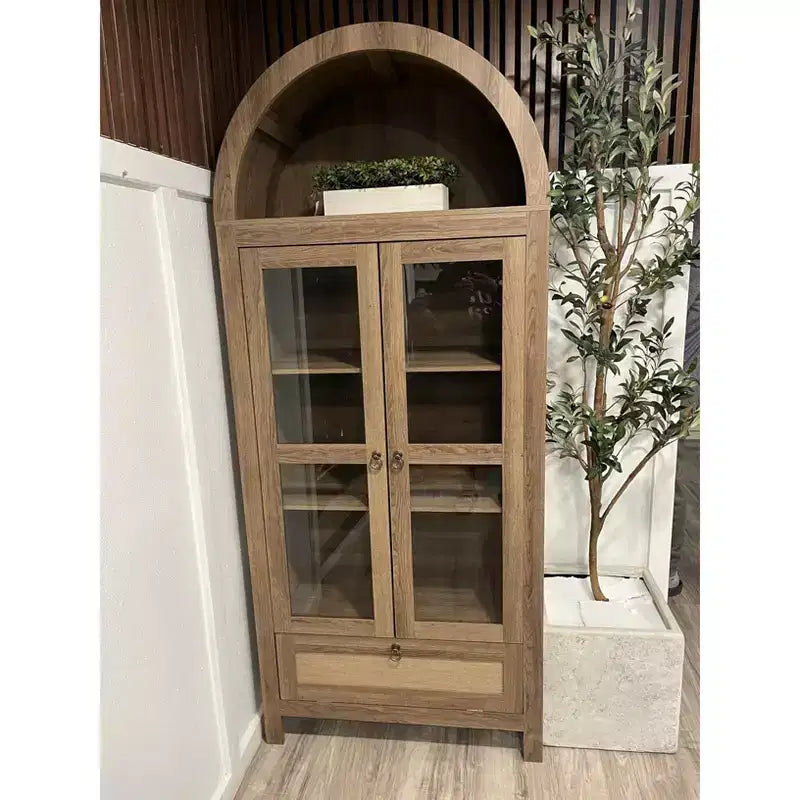 71 Tall Arched Pantry Cabinet with Glass Door, Drawer & Anti-Tip Kit Versatile Storage Cupboard for Kitchen or Dining Room
