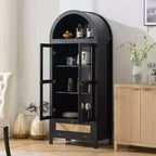 71 Tall Arched Pantry Cabinet with Glass Door, Drawer & Anti-Tip Kit Versatile Storage Cupboard for Kitchen or Dining Room