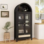 71 Tall Arched Pantry Cabinet with Glass Door, Drawer & Anti-Tip Kit Versatile Storage Cupboard for Kitchen or Dining Room