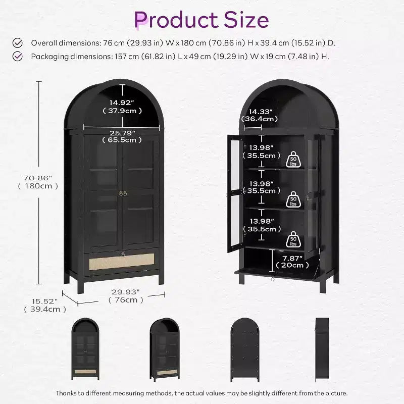 71 Tall Arched Pantry Cabinet with Glass Door, Drawer & Anti-Tip Kit Versatile Storage Cupboard for Kitchen or Dining Room