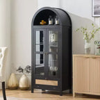 71 Tall Arched Pantry Cabinet with Glass Door, Drawer & Anti-Tip Kit Versatile Storage Cupboard for Kitchen or Dining Room