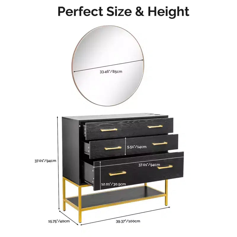 Salon Styling Storage Station with Mirror and 3 Drawers 1 Open Shelf
