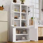 Farmhouse-Inspired Freestanding Display Cabinet with Glass Doors & Storage