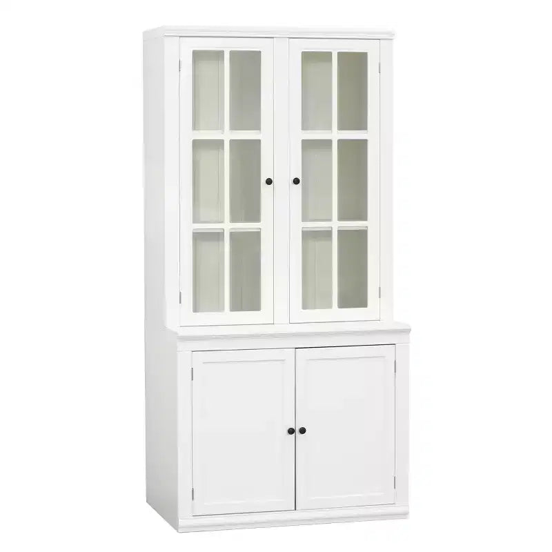 Farmhouse-Inspired Freestanding Display Cabinet with Glass Doors & Storage