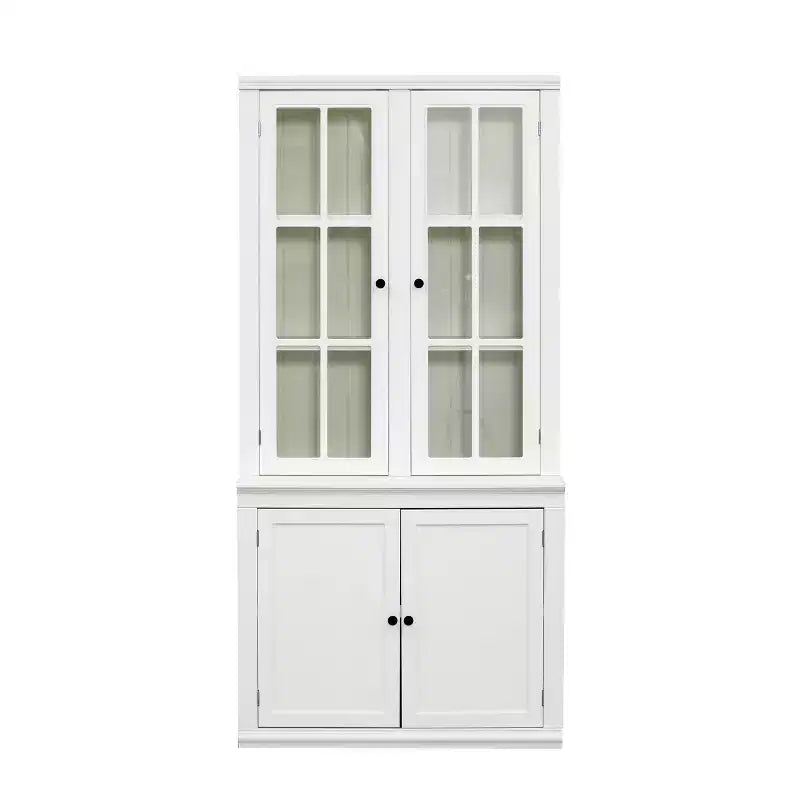 Farmhouse-Inspired Freestanding Display Cabinet with Glass Doors & Storage