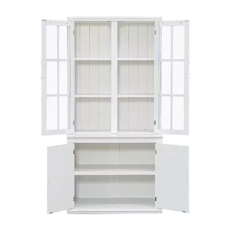 Farmhouse-Inspired Freestanding Display Cabinet with Glass Doors & Storage
