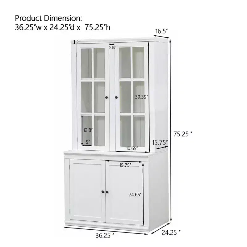 Farmhouse-Inspired Freestanding Display Cabinet with Glass Doors & Storage